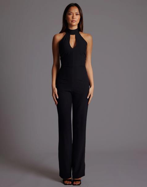 Vesper High neck wide leg jumpsuit in black - view 1