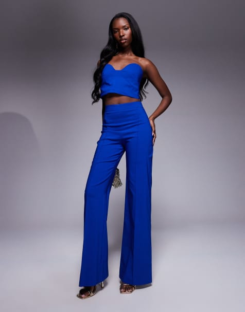 Vesper High waisted wide leg trousers in cobalt