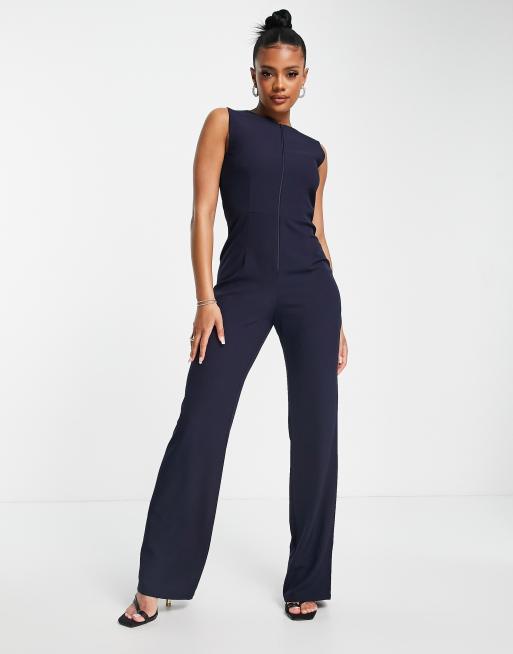 Vesper Hochgeschlossener Jumpsuit mit weitem Bein in Marineblau ASOS