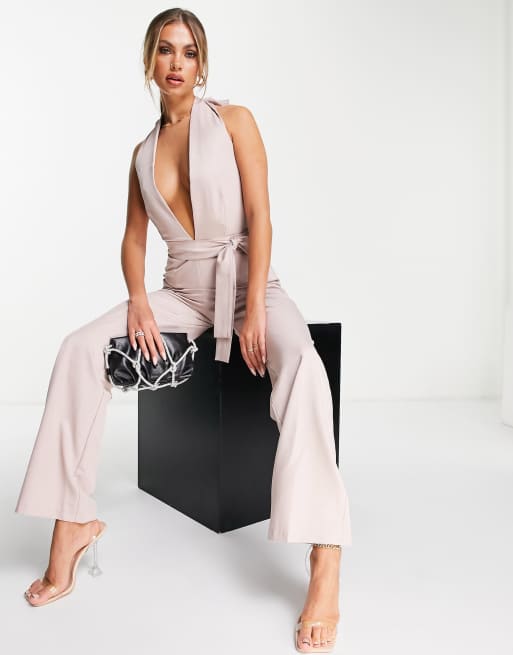 Vesper – Jumpsuit mit tiefem Ausschnitt in Altrosa