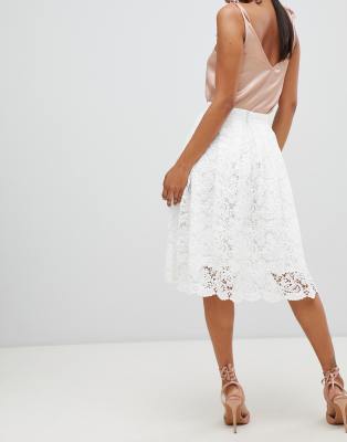 white lace midi skater skirt