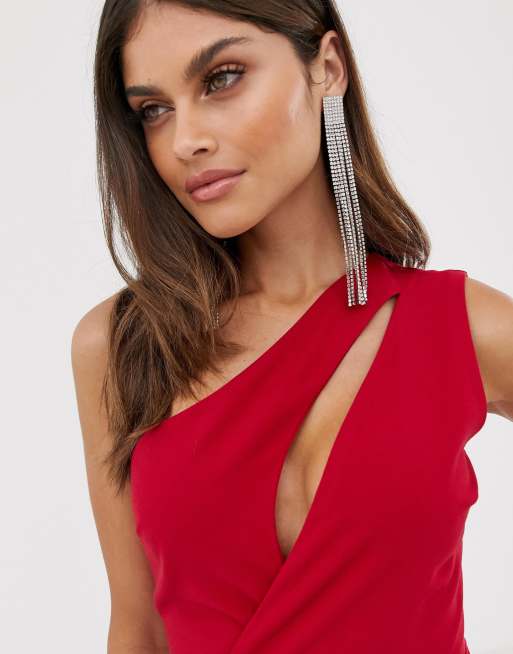 Vesper - Lange jurk met blote schouder in rood, 3 van 4