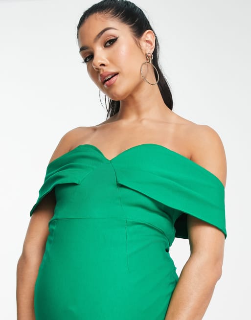 ASOS Asos Design Maternity Bardot Midi Dress With Ruched Sides