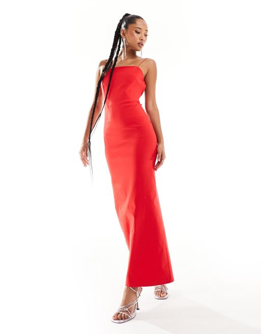 Vesper - Maxi-jurk met lage rug en smalle bandjes in rood
