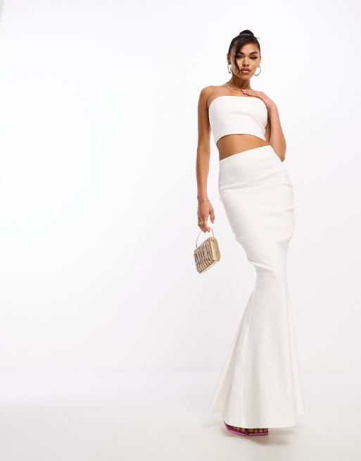Vesper - Maxi rok met fishtail in wit, deel van co-ord set