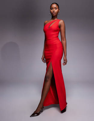 Vesper - Maxikleid aus Bengaline in Rot mit Zierausschnitt vorne und Schlitz bis zum Oberschenkel