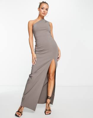 Vesper - Maxikleid in Grau mit One-Shoulder-Träger-Braun