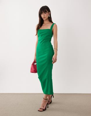 Vesper - Midaxi-Kleid aus Bengaline in Smaragdgrün mit eckigem Ausschnitt und Rückenausschnitt