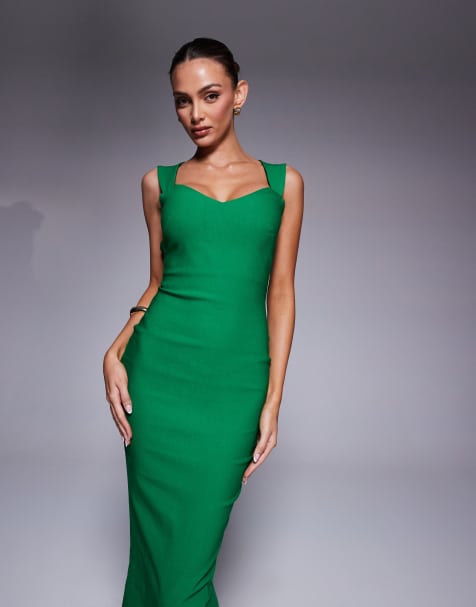 Vesper – Midaxi-Kleid aus Bengaline in Smaragdgrün mit Herzausschnitt und Rückenausschnitt - view 1