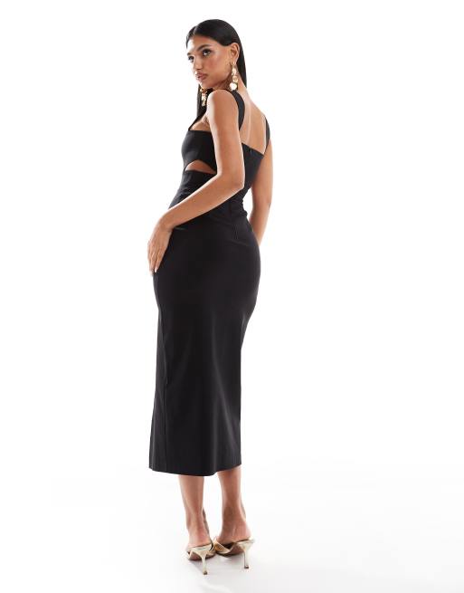 Vesper – Midaxi-Kleid in Schwarz mit eckigem Ausschnitt und