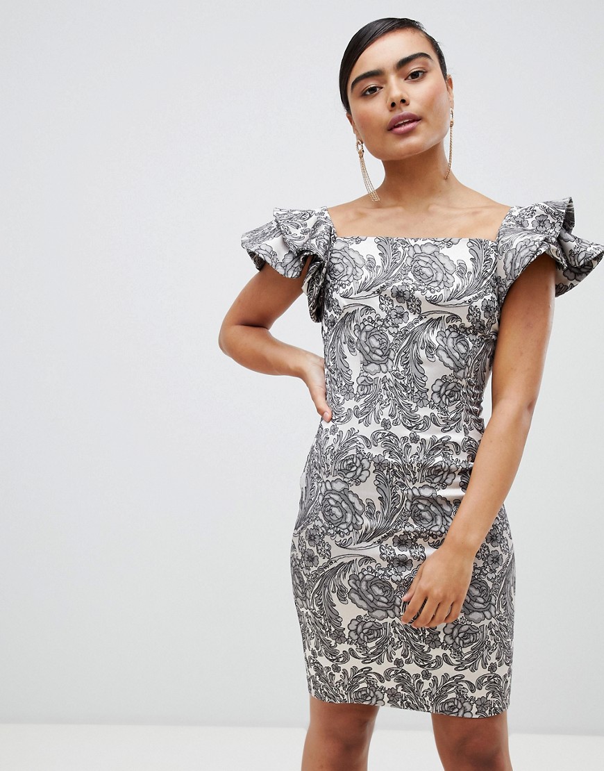 Vesper - Midi-jurk met paisleyprint en ruches-Zilver