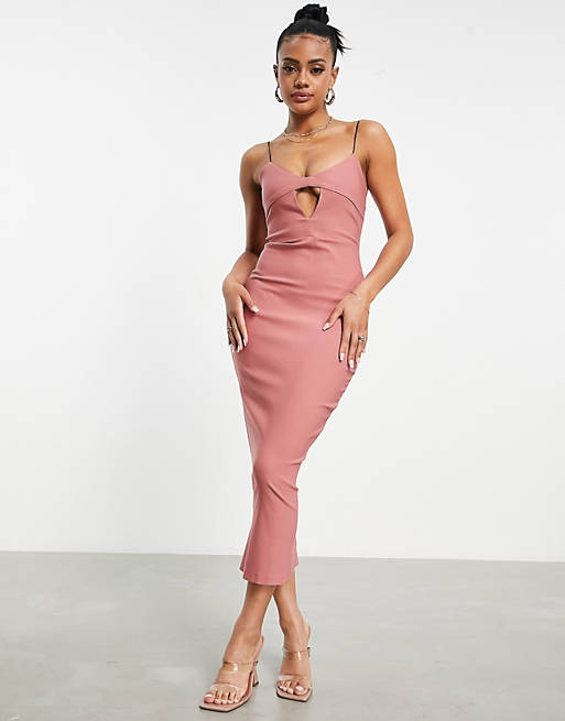 Vesper - Midi jurk met uitsnijding in rozig roze