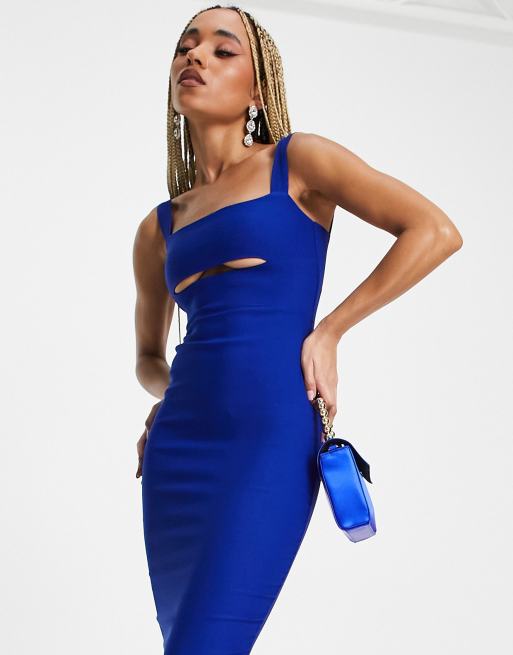 Vesper – Midikleid in Kobaltblau mit eckigem Ausschnitt, und Zierausschnitten unter der Brust, 4 von 4