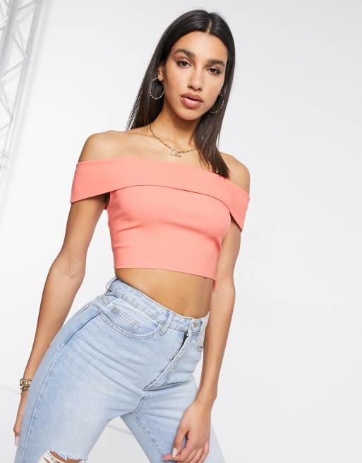 Girly Glam Off Shoulder Crop Top - Orange