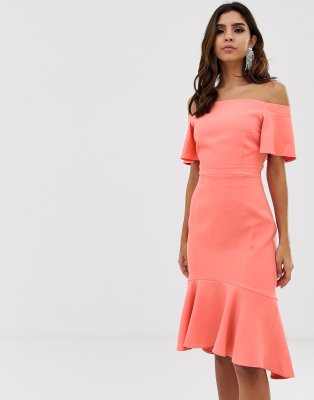 off shoulder dip hem dress