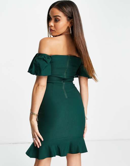 Green off the 2025 shoulder mini dress