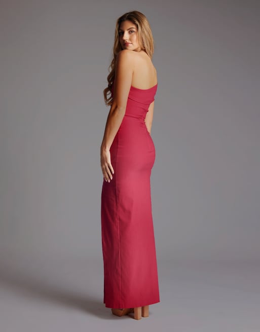 Vesper Off the shoulder ruched maxi dress in raspberry, 2 of 4