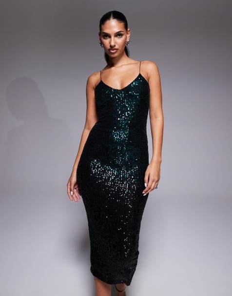 Vesper Ombre sequin sweetheart midaxi dress in green