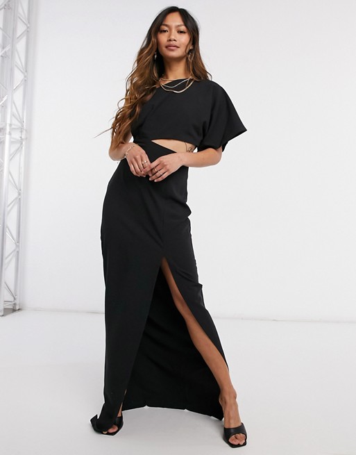 Vesper on shoulder maxi dress with cut-out detail and side split in black