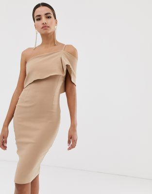 beige one shoulder dress