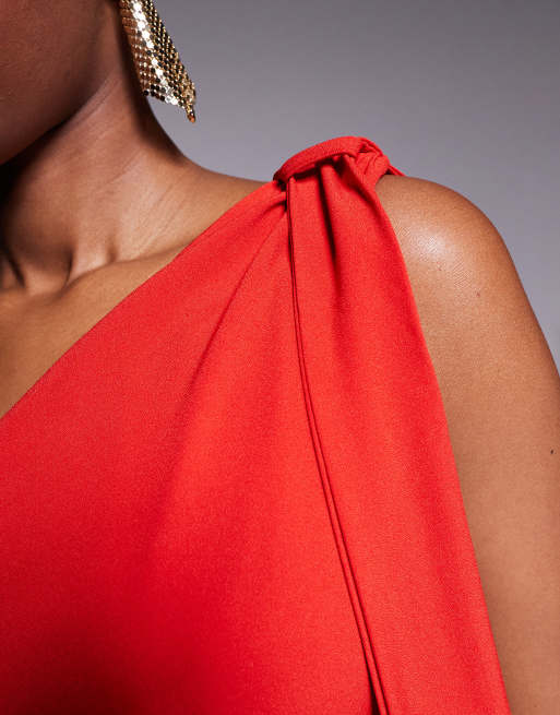 Vesper One Shoulder Collar Detail Maxi Dress in Red, 2 of 4