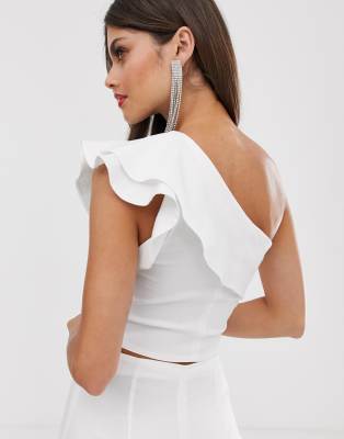 white one shoulder ruffle top