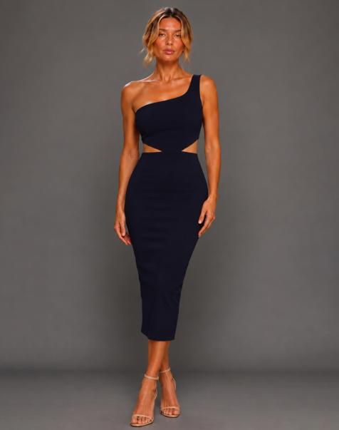 Vesper One shoulder cut out midaxi dress in navy - view 1