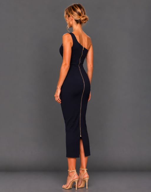 Vesper One shoulder cut out midaxi dress in navy, 5 of 5