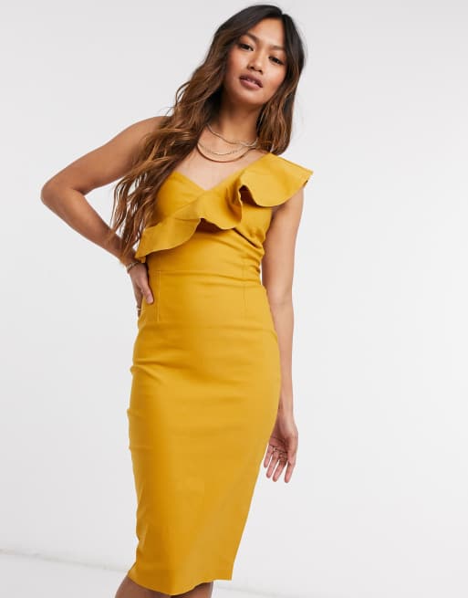 Asos design one shoulder pephem midi bodycon dress sale