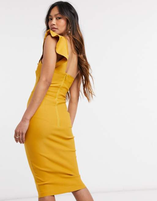 Yellow bodycon 2025 midi dress