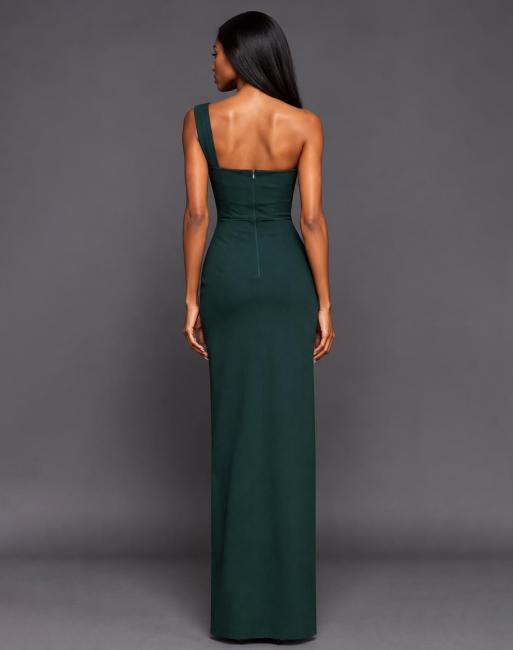Vesper One shoulder knot detail maxi dress in forest green, 2 of 5