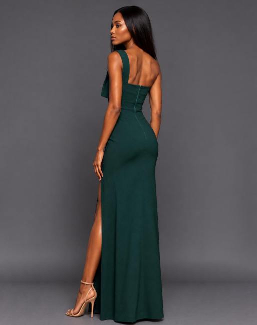 Vesper One shoulder knot detail maxi dress in forest green, 5 of 5