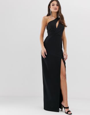 one shoulder black maxi
