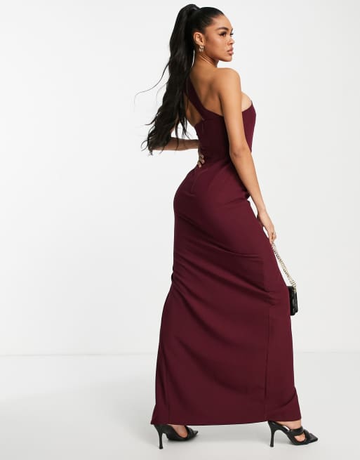 Vesper one shoulder maxi dress in burgundy , 4 of 4