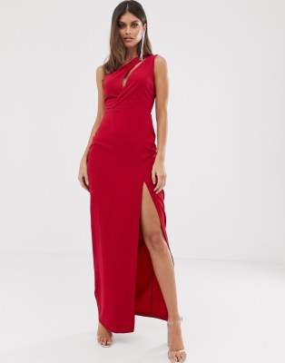 red one shoulder maxi dress