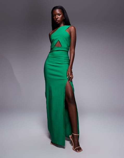 Vesper One shoulder maxi dress with cut-out in emerald - view 1