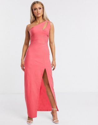 Vesper One Shoulder Maxi Dress With Side Split In Pink Modesens