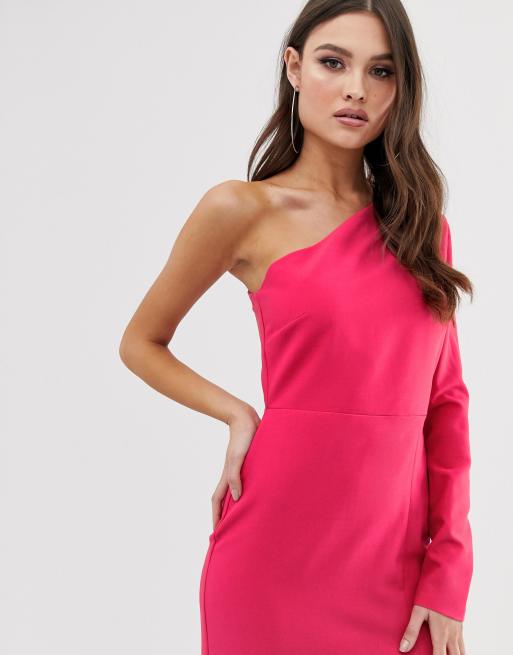 Vesper one shoulder maxi dress with split in hot pink | ASOS