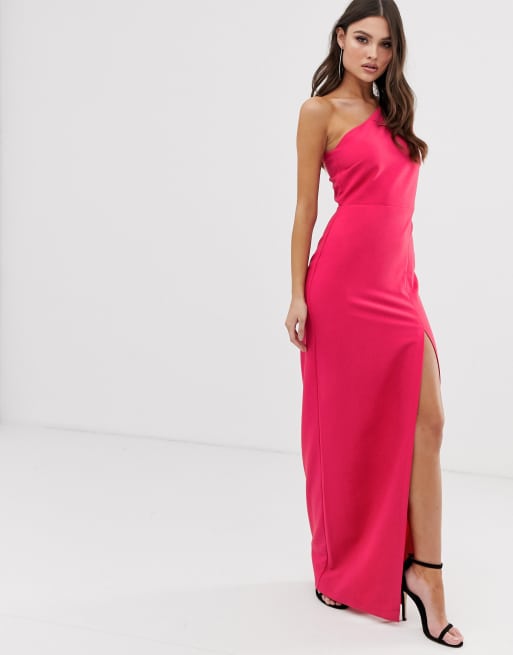 Pink one discount shoulder maxi dress