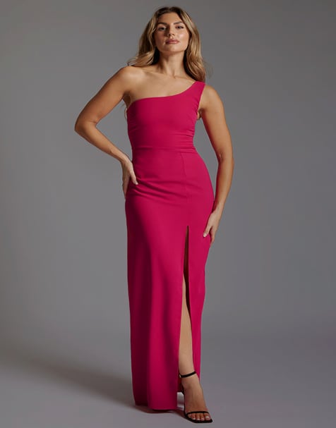 Vesper One shoulder maxi dress with thigh split in cerise - view 1