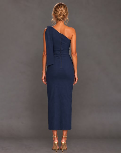 Vesper One shoulder midaxi dress in navy, 2 of 5