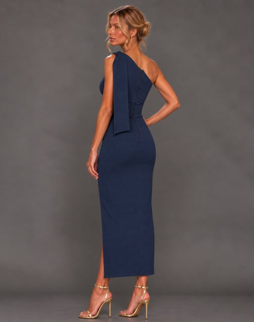 Vesper One shoulder midaxi dress in navy, 5 of 5