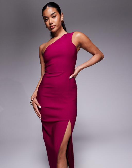 Vesper One shoulder midaxi with thigh split in berry, 3 of 4