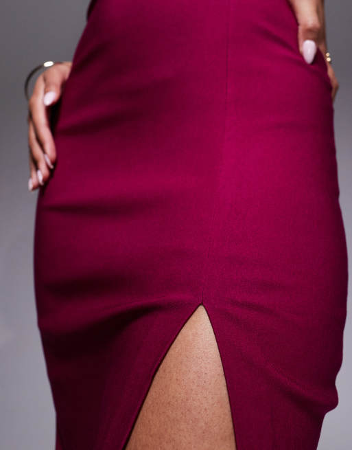 Vesper One shoulder midaxi with thigh split in berry, 4 of 4