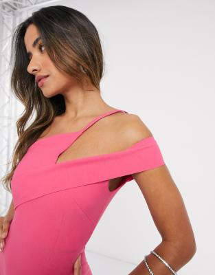 Vesper one shoulder midi dress in bright pink | ASOS