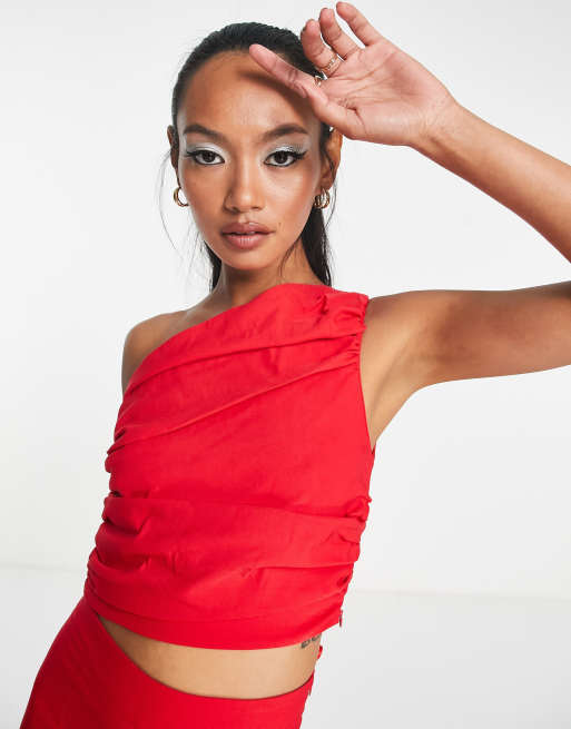 One shoulder red top new arrivals