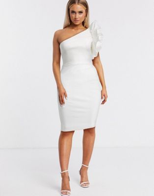 white one shoulder ruffle dress
