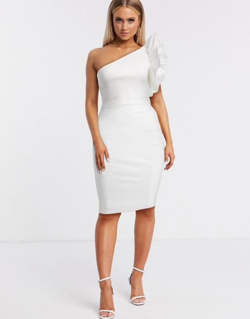 White one shoulder midi 2024 dress