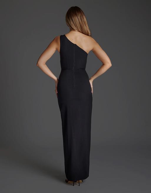 Vesper One shoulder satin contrast maxi dress in monochrome, 2 of 3
