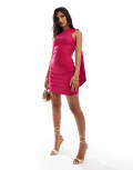 [Vesper] Vesper one shoulder scarf detail bodycon mini dress in fuchsia-Pink 10 Fuchsia